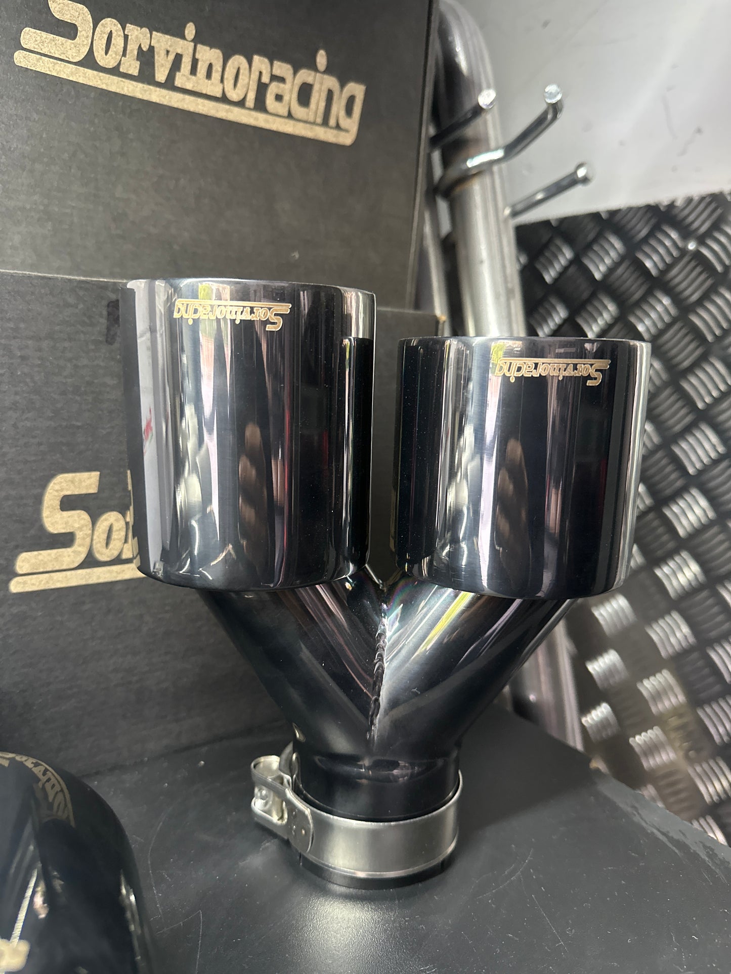 COPPIA DI TERMINALI INOX 90mm black edition