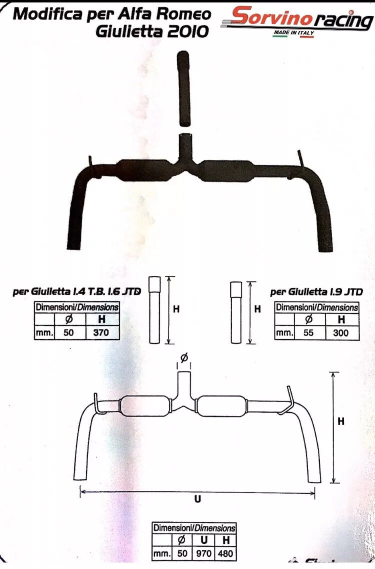 MARMITTA DOPPIO SCARICO ALFA ROMEO GIULIETTA PER 1.4 Benzina 1.6 E 2.0 Diesel